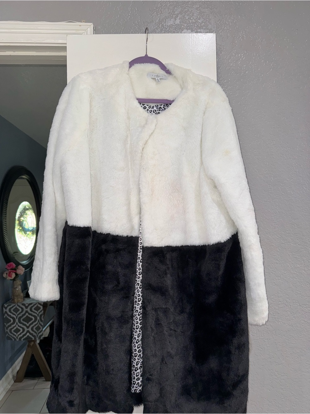 Fever Two-Tone Teddy Coat in White and Black